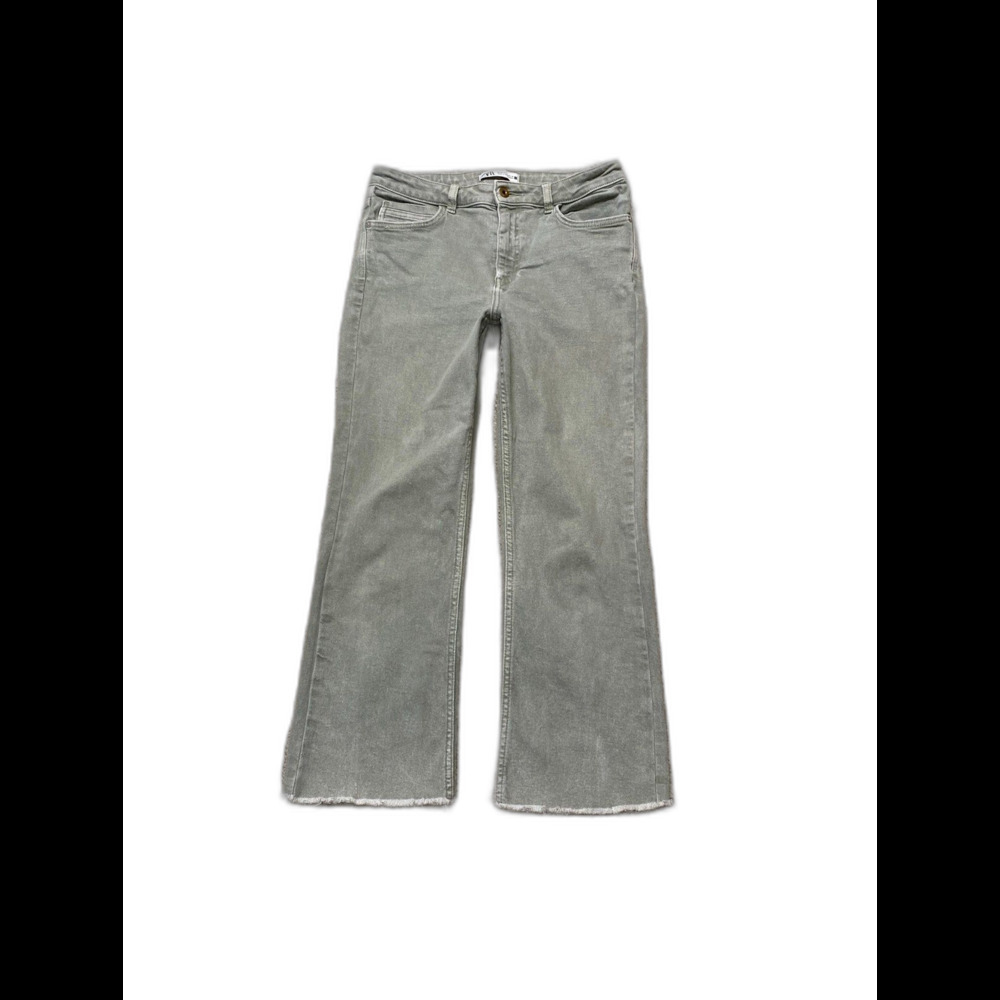 Zara High-Rise Crop Flare Dusty Olive Green Raw Hem Size 8 Jeans